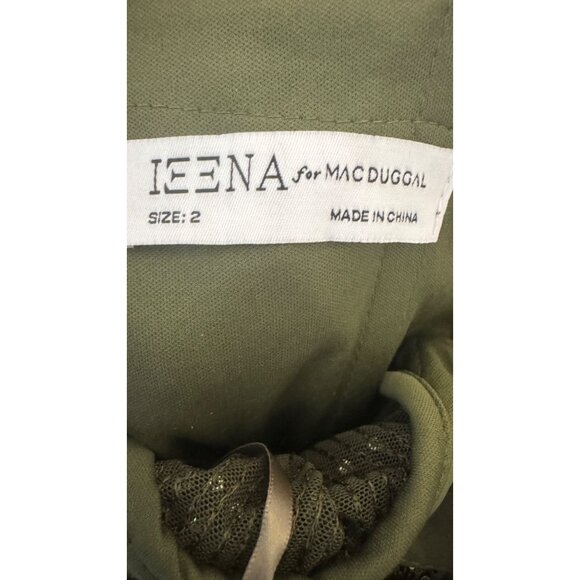 leena For Mac Duggal Size 2 Sequined Olive Green Long Sleeve Gown Draped Collar - Picture 3 of 16